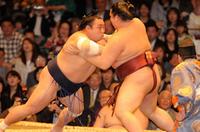 Champion Asashōryū in action during the May 2008 Grand Tournament